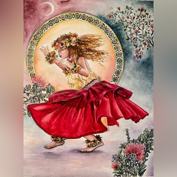Tip Toe Dancing Upon The Earth Hula Dance Watercolor Art Print AJJ Arts - Picture 1 of 13